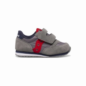 Kids' Saucony Jazz Hook & Loop Sneakers Grey / Navy / Red | UAE S73809-K94