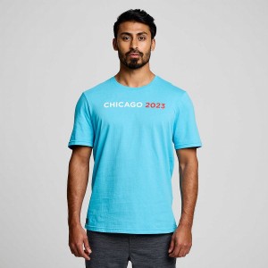 Men's Saucony Chicago Rested T Shirts Blue | UAE S54031-Z73