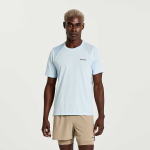 Men's Saucony Elevate Short Sleeve T Shirts Blue | UAE S14029-X19