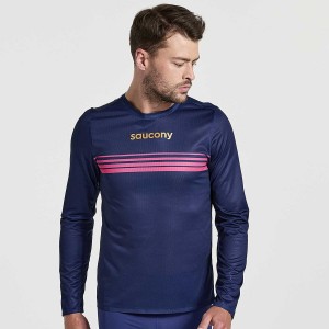 Men's Saucony Elite Long Sleeve T Shirts Navy | UAE S67438-U82