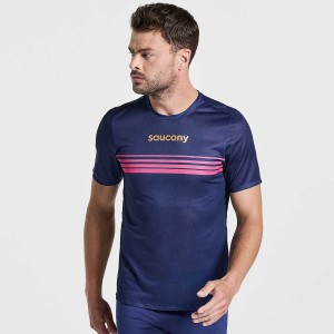 Men's Saucony Elite Short Sleeve T Shirts Navy | UAE S63702-H82