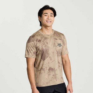 Men's Saucony Explorer Short Sleeve T Shirts Brown | UAE S45139-W93