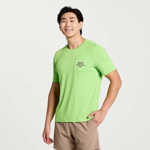 Men's Saucony Explorer Short Sleeve T Shirts Green | UAE S74325-R26