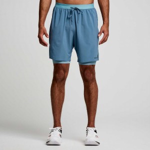 Men's Saucony Outpace 7" 2-in-1 Shorts Blue | UAE S39275-G81