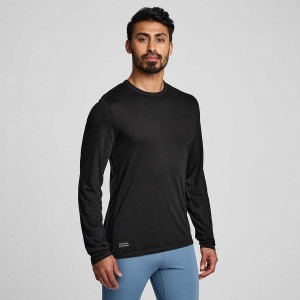 Men's Saucony Peregrine Merino Long Sleeve T Shirts Black | UAE S84962-H17