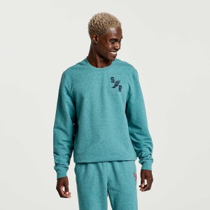 Men's Saucony Rested Crewneck Sweatshirt Turquoise | UAE S25073-V64