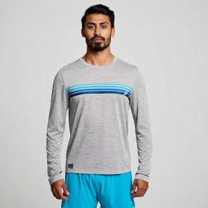 Men's Saucony Stopwatch Graphic Long Sleeve T Shirts Light Grey | UAE S87510-E84