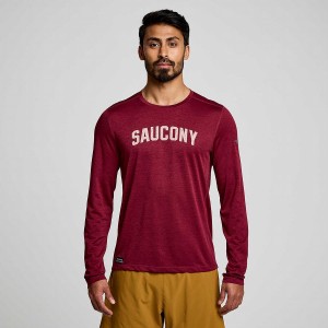 Men's Saucony Stopwatch Graphic Long Sleeve T Shirts Red | UAE S91052-T43