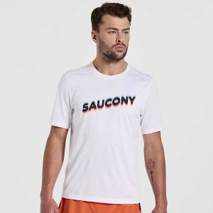 Men's Saucony Stopwatch Graphic Short Sleeve T Shirts White | UAE S45970-Q08