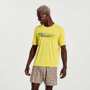 Men's Saucony Stopwatch Graphic Short Sleeve T Shirts Yellow | UAE S03789-W86