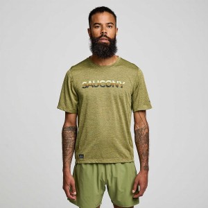 Men's Saucony Stopwatch Graphic Short Sleeve T Shirts Khaki | UAE S60754-T24