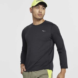 Men's Saucony Stopwatch Long Sleeve T Shirts Black | UAE S46702-C36