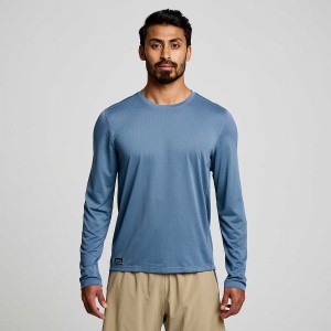 Men's Saucony Stopwatch Long Sleeve T Shirts Blue | UAE S85439-N26