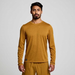 Men's Saucony Stopwatch Long Sleeve T Shirts Brown | UAE S80274-M53