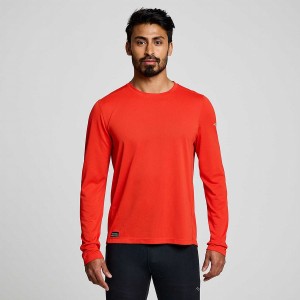 Men's Saucony Stopwatch Long Sleeve T Shirts Red | UAE S40216-S58