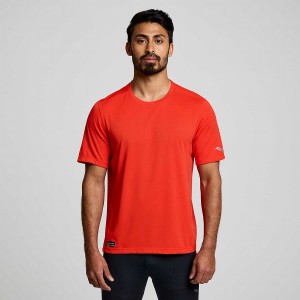 Men's Saucony Stopwatch Short Sleeve T Shirts Red | UAE S51963-W16