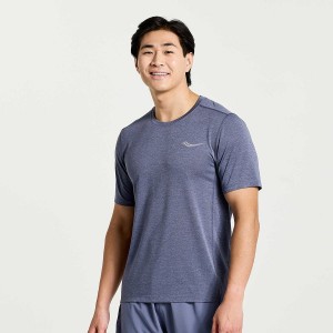 Men's Saucony Stopwatch Short Sleeve T Shirts Blue | UAE S74309-E13