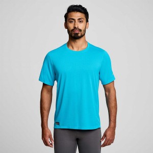 Men's Saucony Stopwatch Short Sleeve T Shirts Blue | UAE S35840-Y20