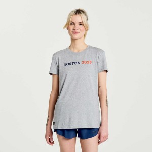 Women's Saucony Boston Rested T Shirts Grey | UAE S46027-R57