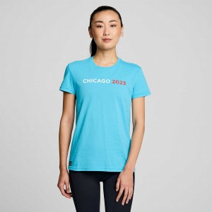 Women's Saucony Chicago Rested T Shirts Blue | UAE S18460-V07