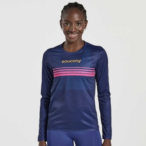 Women's Saucony Elite Long Sleeve T Shirts Navy | UAE S81259-M51