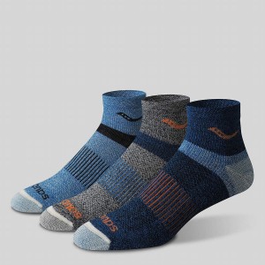 Women's Saucony Inferno Merino Wool Blend Quarter 3-Pack Socks Blue | UAE S57249-X51