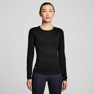 Women's Saucony Peregrine Merino Long Sleeve T Shirts Black | UAE S93082-M10