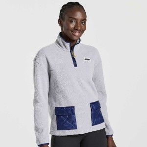 Women's Saucony Rested Sherpa 1/4 Zip Tops Light Grey | UAE S60258-G95