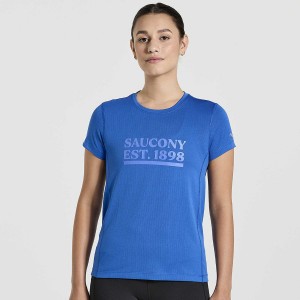 Women's Saucony Stopwatch Graphic Short Sleeve T Shirts Blue | UAE S45608-M51