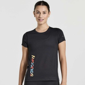 Women's Saucony Stopwatch Graphic Short Sleeve T Shirts Black | UAE S31970-D76