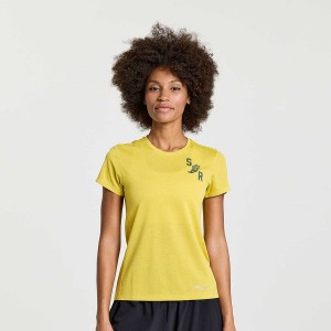 Women's Saucony Stopwatch Graphic Short Sleeve T Shirts Yellow | UAE S37510-F56