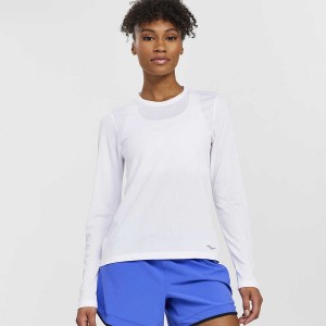 Women's Saucony Stopwatch Long Sleeve T Shirts White | UAE S01725-B53