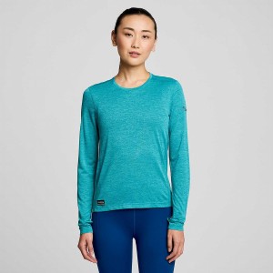 Women's Saucony Stopwatch Long Sleeve T Shirts Turquoise | UAE S18764-S98