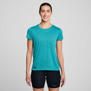 Women's Saucony Stopwatch Short Sleeve T Shirts Turquoise | UAE S29186-A86