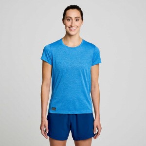 Women's Saucony Stopwatch Short Sleeve T Shirts Blue | UAE S89615-S15