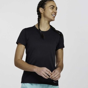 Women's Saucony Stopwatch Short Sleeve T Shirts Black | UAE S17248-D13