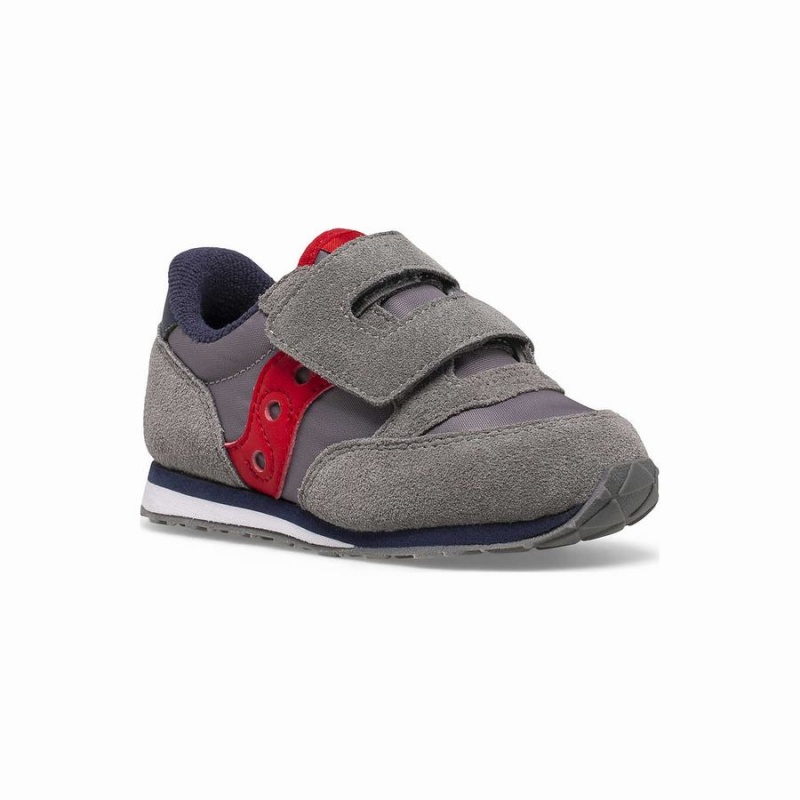 Kids' Saucony Jazz Hook & Loop Sneakers Grey / Navy / Red | UAE S73809-K94