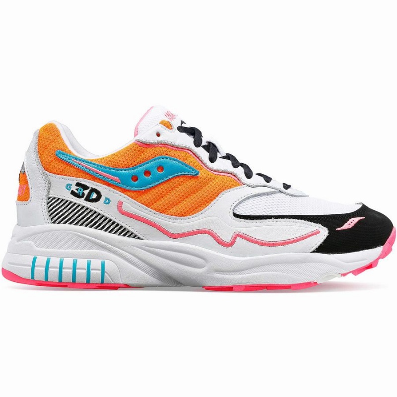 Men\'s Saucony 3D Grid Hurricane Sneakers White / Orange | UAE S03149-L96