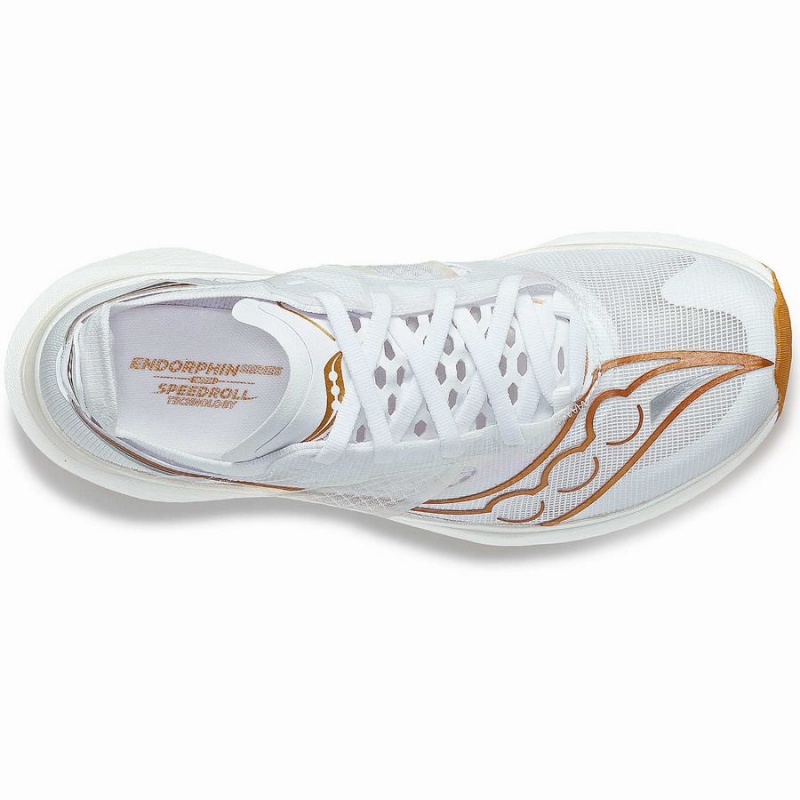 Men's Saucony Endorphin Elite Running Shoes White / Gold | UAE S12397-K42