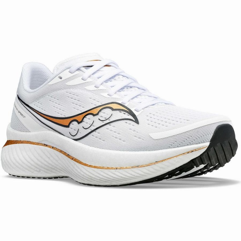 Men's Saucony Endorphin Speed 3 Running Shoes White / Gold | UAE S76852-X62