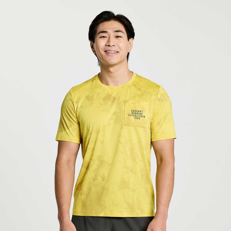 Men\'s Saucony Explorer Short Sleeve T Shirts Yellow | UAE S38972-E03