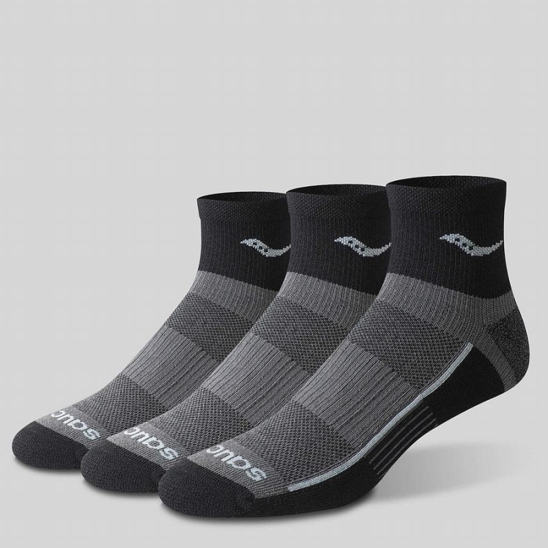 Men\'s Saucony Inferno Quarter 3-Pack Socks Black | UAE S78924-T95