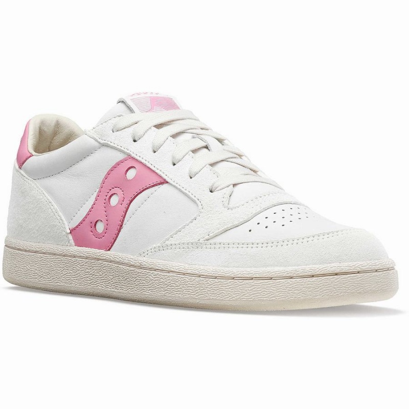 Men's Saucony Jazz Court Premium Sneakers White / Pink | UAE S30761-T17