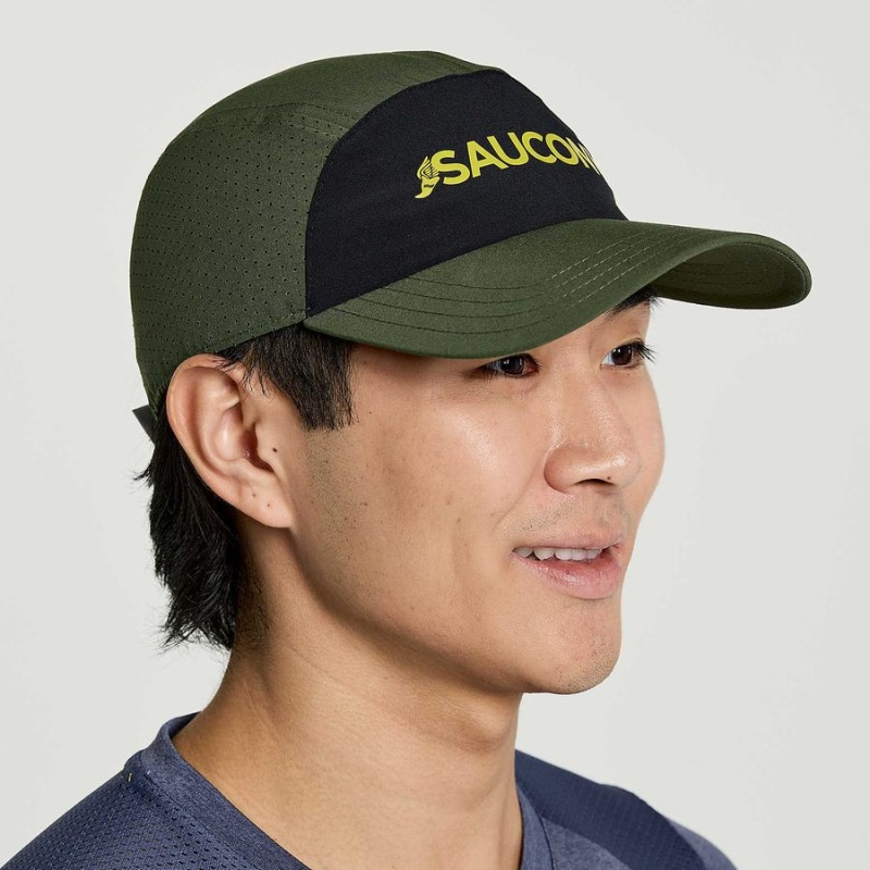 Men's Saucony Outpace Hats Dark Green | UAE S32579-P58