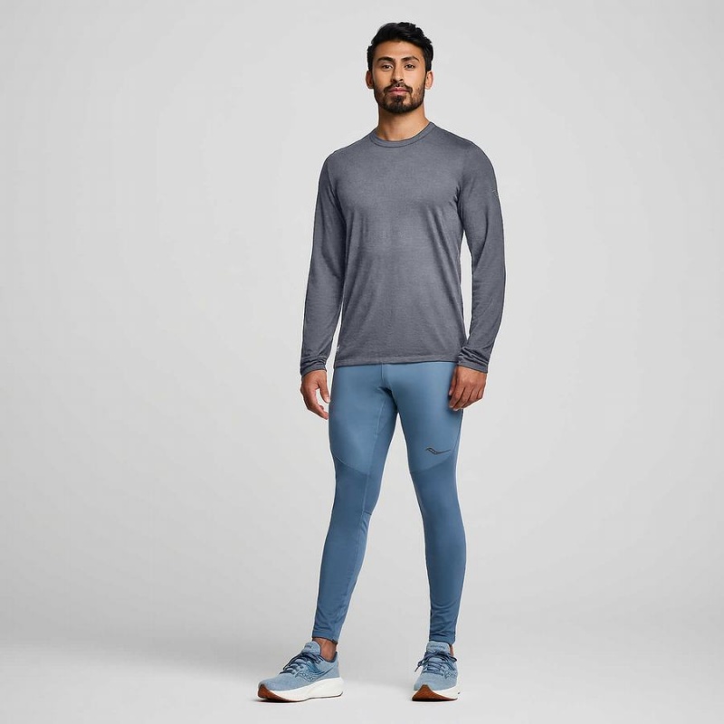 Men's Saucony Peregrine Merino Long Sleeve T Shirts Blue | UAE S62470-J42