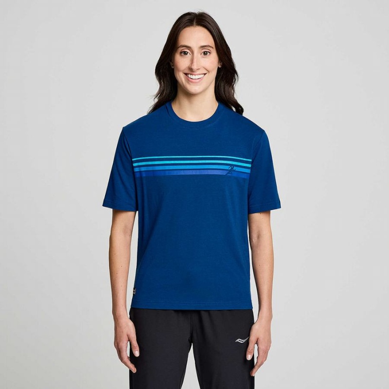 Men's Saucony Recovery Short Sleeve T Shirts Indigo | UAE S90836-M25