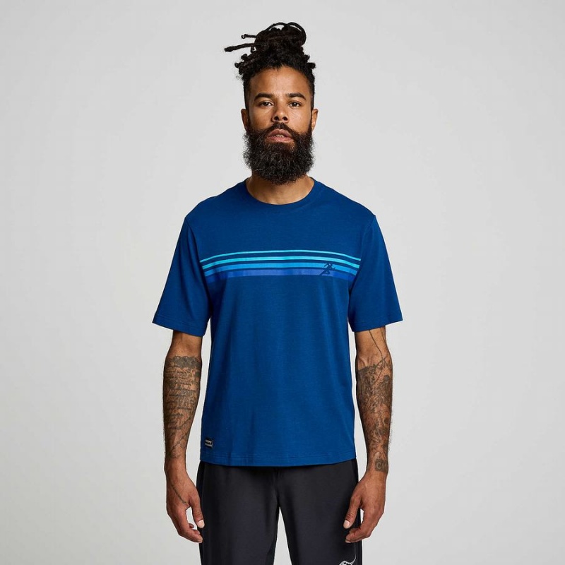 Men's Saucony Recovery Short Sleeve T Shirts Indigo | UAE S90836-M25