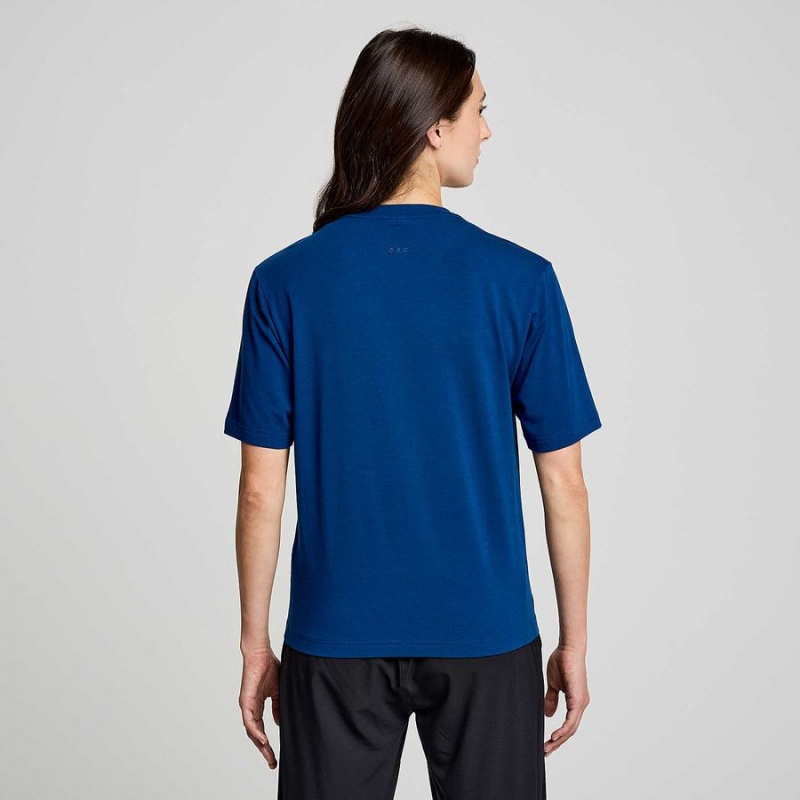 Men's Saucony Recovery Short Sleeve T Shirts Indigo | UAE S90836-M25