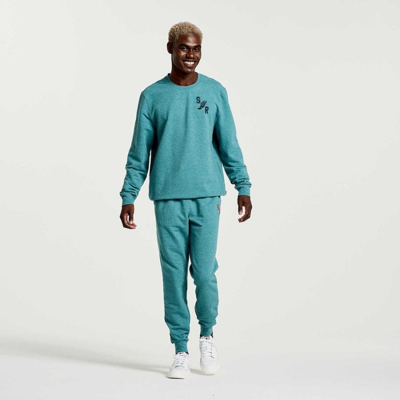 Men's Saucony Rested Crewneck Sweatshirt Turquoise | UAE S25073-V64