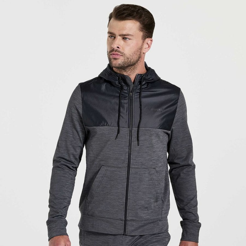 Men\'s Saucony Solstice Zip Hoody Tops Black | UAE S90824-X39